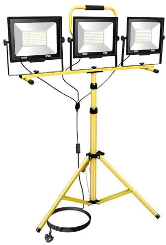 Willpower LED Baustrahler Arbeitsstrahler mit Stativ 300W LED Strahler 30000lm LED Fluter Scheinwerfer Teleskopisch Tripod-Ständer Baulampe IP66 LED Arbeitsleuchte 5M Kabel für Werkstatt Garage Garten
