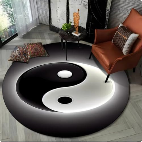 Tapis Rond de Tai Chi Chinois de Couleur 3D Tapis pour Salon Chambre à Coucher Tapis de Sol,Diamètre 180cm
