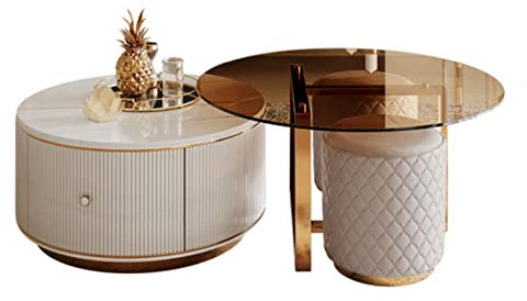 HASMI Couchtisch Moderner runder Couchtisch 2er-Set for Wohnzimmer, runder Couchtisch mit einzigartiger Platte und Schublade, großer und Kleiner Mitteltisch und Beistelltisch-Sets Kaffeetisch