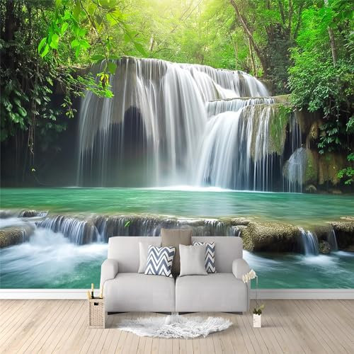 Nature Theme Photo Wallpaper Waterfall in Erawan Park, Thailand Non-Woven Living Room Bedroom Wall Decoration - Photo Mural- Gaming Room TV Background Wall Decor 150 x 105 cm