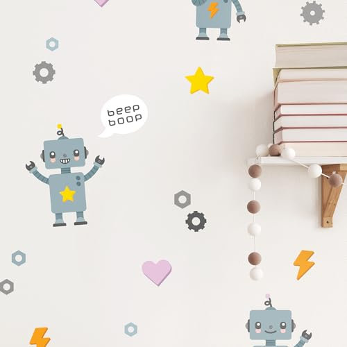 Klebekerlchen® | Wandtattoo für das Kinderzimmer, Wandsticker selbstklebend - Roboter (Set mit 30 Motiven)