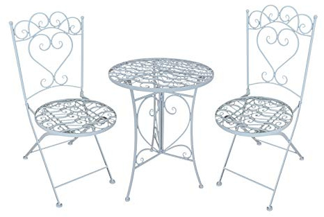 HTI living Gartentisch mit 2 Stühlen Curly Creme Sitzgruppe Metall Garten Nostalgisch