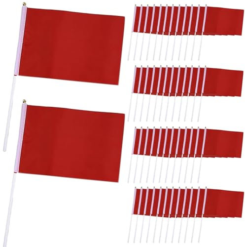 Mini -Flaggen, rote Fahnen 50pcs 5.5x8.3in Mini -Flaggen Handheld Polyester kleine Flaggen auf Stöcken lebendige, verblassende dekorative Flaggen für Party -Parade -Sportveranstaltungen, Mini -Flagge