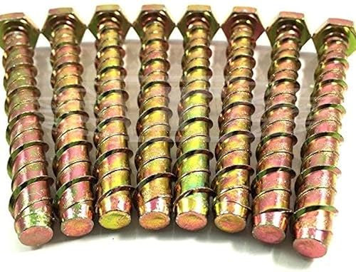 Paquete de 8 tornillos de anclaje de hormigón M8 x 150 con cabeza hexagonal, anclaje autorroscante de hormigón, anclaje de perno en D de trueno, tornillos directamente en ladrillo, piedra, madera,