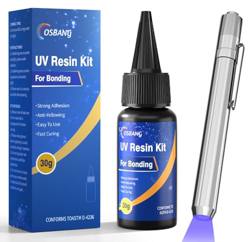 UV Resin Kit with Light, Curing & Bonding in Seconds, 30g/1oz Transparent UV Glue with UV Flashlight for Plastic, Resin, Acrylic, Glass Bonding & Repairing