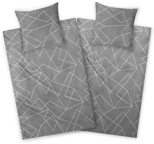 Aminata kids Biber Bettwäsche 135x200 Streifen Baumwolle grau gestreift geometrisch Muster - 2-teilig - Reißverschluss warm, weich & kuschelig Winter-Bettwäsche-Set