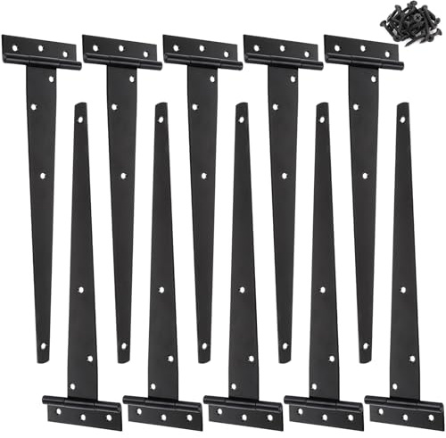 MEIDIV 10 Stück Gartentorscharniere für Holzschuppen, 300 mm T-Scharniere, strapazierfähig, 30,5 cm Gartentorscharniere, Schuppentürscharniere, schwarze Türscharniere für Gartenhaus, Fenster, Zaun und