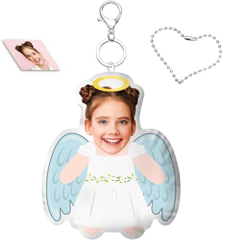 LucBuy Porte-clés en Peluche 3D avec Photo Personnalisée, Oreiller Doux Imprimé Recto Verso, Ornement Mignon avec Son de Pression, Porte-clés Personnalisé avec Images du Visage Cadeau (A8)