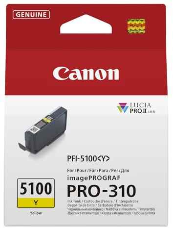 Canon PFI-5100Y Genuine Printer Ink Cartridge - High Performance & Fade Resistant Ink (1 x Yellow Cartridge) - Compatible with imagePROGRAF PRO-310