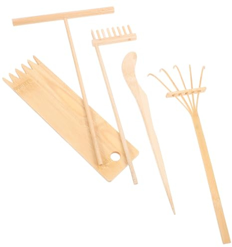Toyvian 5pcs Japanese Miniature Zen Garden Tools Sand Painting Bamboo Rake Zen Garden Supplies