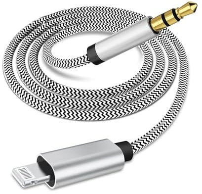 [Apple MFi Certified] Lightning to 3.5mm Aux Stereo Audio Cable,Nylon iPhone Aux Cord Adapter for Car Compatible with iPhone 14/13/12/11/XS/XR/X/8/7 to Speaker/Home Stereo/Headphone(3.3FT-Silver)