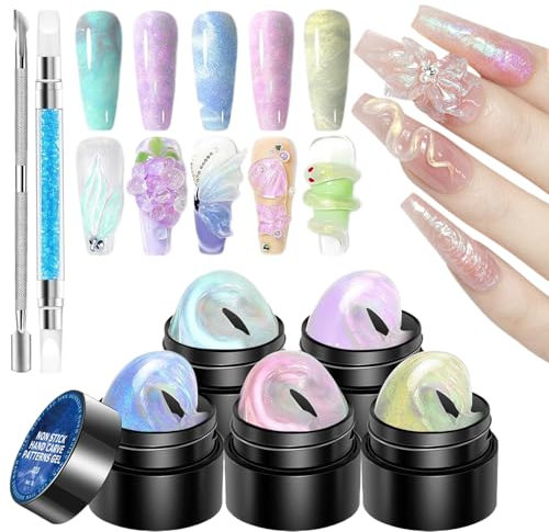 Solido Builder, gel per sculture per unghie, 5 colori, gel per nail art 3D, non strato, set per manicure con matita per sculture da modellare, costruzione, dipinto, gel per sculture 3D