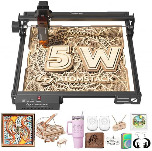 ATOMSTACK A5 PRO V2 5W Lasergravurmaschine, Lasergraviermaschine für Einsteiger, 400 mm/s und mit einem von 400 x 400 mm, für Leder, Keramik, dunkles Acryl, beschichtetes Metall