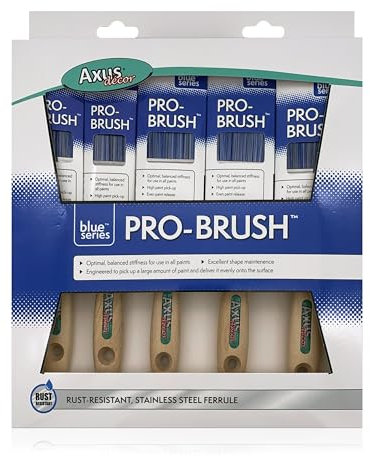Axus Decor Blue Pro-Brush 5 Piece Paint Brush Set
