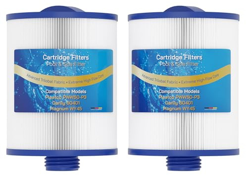 2X Ersatzfilter kompatibel mit Pleatco PWW50P3, Darlly 60401, SC714, Magnum WY45 – Whirlpool Kartuschenfilter, 205 mm Länge, 152 mm Durchmesser, 46 mm Grobgewinde, 3,7 m² Filterfläche, Trilobal-Vlies