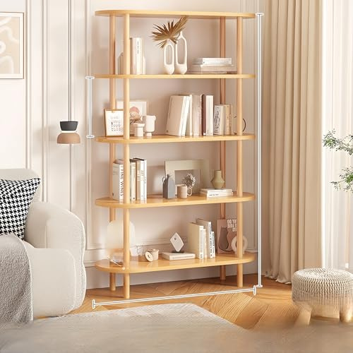 Verbessertes Bücherregal mit hoher Freiheit, abnehmbares Design, Bücherregal mit leisen Pads, dickes Holz, Eckregale, Vitrine, natürliches Finish (Modell A560)