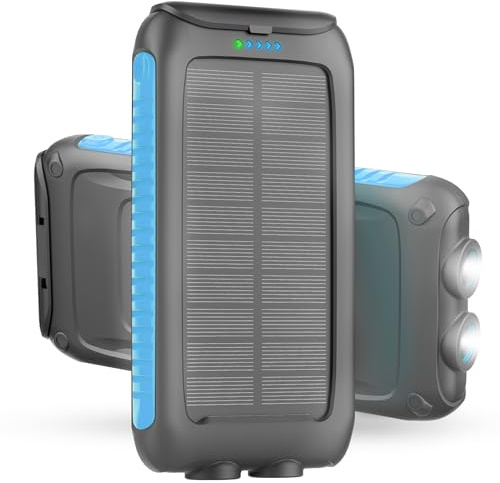 Solar Charger Power Bank 49800mAh Portable 15W Fast Charging Power Bank with QC3.0 USB-C & Dual USB-A Ports for Cell Phones, LED Flashlight, Carabiner, Waterproof Solar Panel for Camping, Outdoor