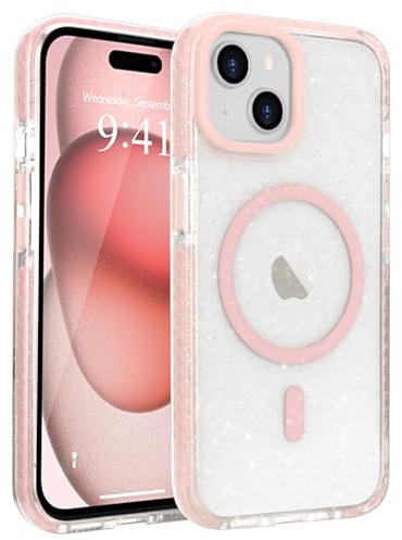 LLZ.COQUE for iPhone 15 Bling Case Compatible with Magsafe Pink | Magnetic Lovely Glitter Clear Phone Case for Women Girls, Sparkly Shiny Transparent Protection Shockproof Bumper Cover