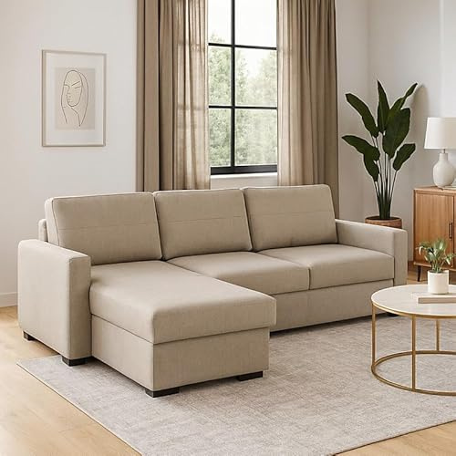 Agritrade AK Tokio D Corner Sofa Bed with Storage Modern Reversible Design Comfortable Living Room Furniture Beige