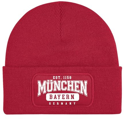 UGLYSHIRT College City München Mütze | Strickmütze – Szene Streetwear Unisex Wintermütze | Patch Beanie