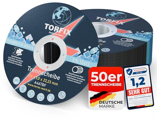 Torfix® Trennscheibe 50er Pack 115 x 1,0 x 22,23 mm – Stahl & Edelstahl - Stahl-Inox Trennscheibe - dünne Flexscheibe für Winkelschleifer 115mm 50 - Stück