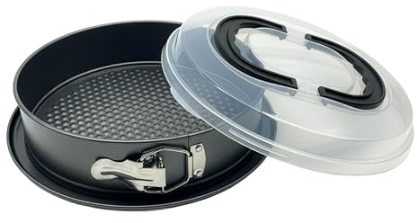 Relaxdays Springform, Deckel mit Griff, Ø 26 cm, Carbonstahl, Antihaftbeschichtung, Tortenform, anthrazit/transparent