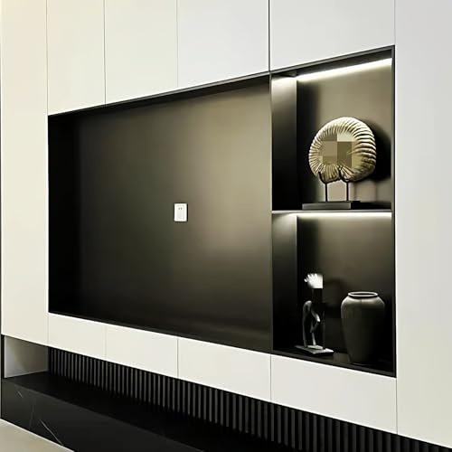 Asiwnshw TV Stand Stainless Steel TV Niche, Entertainment Center with Open Storage Shelves, Media TV Console for Living Room, Bedroom, Black(For 100-in TVs)