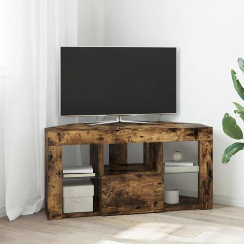 Hoopleep Corner LED TV Cabinet, Wall-Mounted Smoked Oak Entertainment Center, 100x40x50 cm, Modern Engineered Wood TV Stand for Living Room, Durable Storage Solution