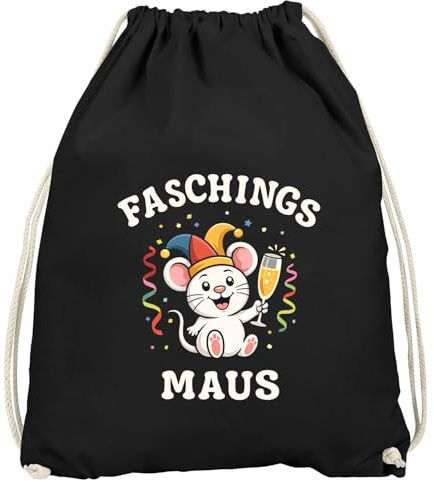 MoonWorks® Turnbeutel - Comic Karnevalsmaus - Accessoires Fasching Gadgets Spruch lustig Faschingsartikel Tasche Gymbag Schwarz unisize