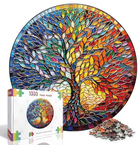 WOODBESTS Puzzle 1000 Teile Erwachsene - Baum des Lebens | 67.5x67.5 cm Rund Impossible Klassische Jigsaw Puzzles, Unregelmäßige Einzigartige Puzzle für Familie Freunde