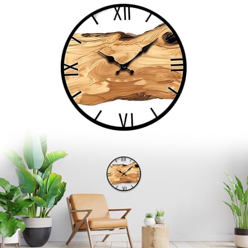 Wanduhr Holz, 30cm wanduhr holzoptik, Vintage wanduhr, gut lesbarer brauner Rahmen mit klassischen römischen Ziffern, dekorative Vintage-Uhr für die Küche, das Schlafzimmer oder das Büro im Landhausst