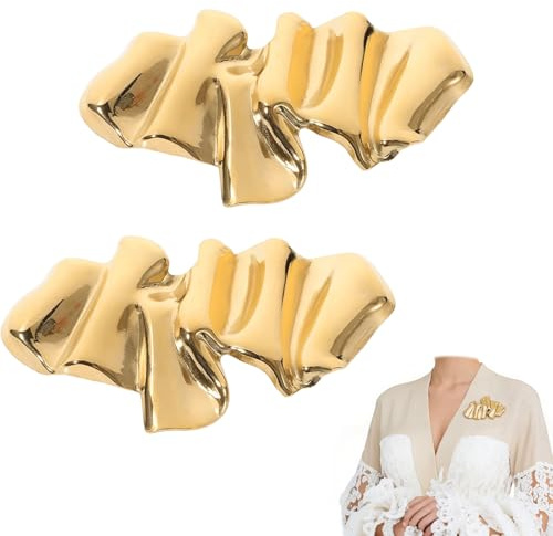 2er Set brosche gold im wellenförmigen Design, brosche damen gold für Mantel Schal Hut, elegante brooch als Geschenk, hochwertige broschen & anstecknadeln für damen