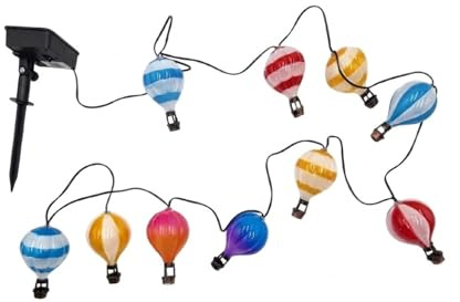 HAC24 Solar Outdoor Lichterkette Heißluftballon mit 10 LED 400 cm Warmweiß mit Flackereffekt Wetterfest IP44
