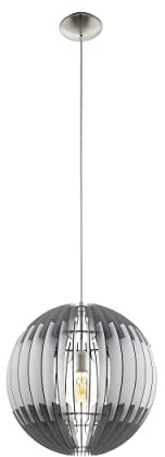 EGLO Pendelleuchte Olmero, Hängelampe Esszimmer | Esszimmerlampe aus Holz in Grau und Weiß, Metall in Silber, E27 Fassung, H 110 cm, Ø 40 cm