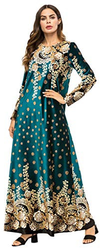 Lazzboy Angärmeliges Damenmode-Boutique-Kleid Mit Print Muslimische Roben Kleider Damen Islamische Druck Elegant Slim Lang Kleid Maxikleid Langarm Muslim Arab Dubai Kaftan Ramadan Gebet(M)