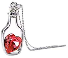 Fliyeong Collana a forma di cuore Pesca Love Drift Bottle Clavicola Catena Pendenti di Cristallo Elegante Collana, Rosso Conveniente