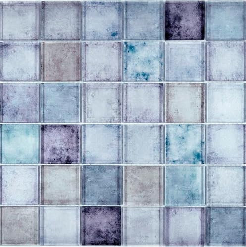 Mosaik Carrelage en verre bleu multicolore pour salle de bain et WC, Mosaïque, Carreaux Mosaique