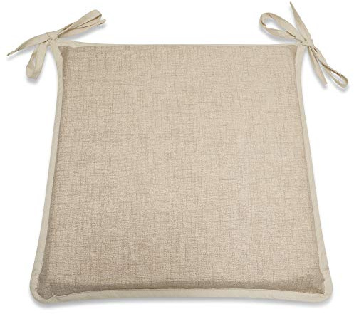 CnA Stores Set of 4 Kitchen Dining Garden Chair Cushion Seat Pads With Ties and Zipped Removable Covers (Hensley NATURAL)