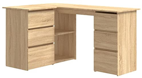 vidaXL Corner Desk with Drawers and Shelves Durable Home Office Furniture Computer Study Table Laptop Workstation Sonoma Oak 145cm Chipboard