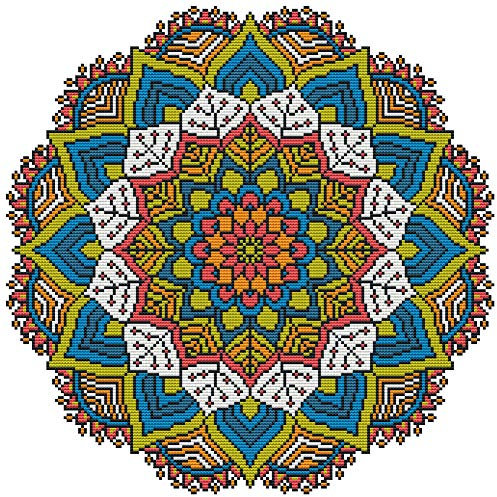 Awesocrafts Kreuzstich-Sets, blaue Mandala-Blumen, einfache Muster, Kreuzstich, Stickerei, Handarbeit, Zubehör (Mandala #1)