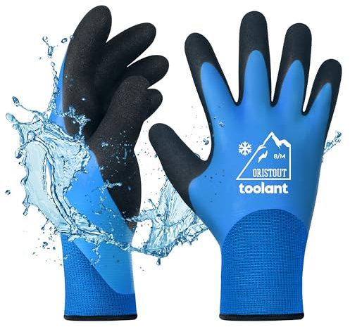 Thermal Work Gloves for Cold Weather, Waterproof Winter Gloves, Touchscreen, Super Grip, for Gardening, Fishing, Car Washing, Working in Freezer, Blue, Medium