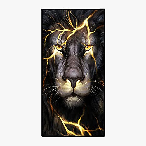 Strandtuch Microfaser Groß 3D Muster XL XXL Frottee Kinder Teenager Erwachsene Herren Bunt Wolf Löwe Motiv Handtuch Badetuch Stranddecke Surfen Schwimmen Spa Kuscheldecke (70x150 cm,Schwarz)