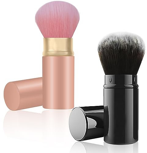 Falliny Kabuki-Make-up-Pinsel, einziehbar, tragbar, Puderpinsel mit Abdeckung für Rouge, Bronzer, Puder, Puder, Kosmetik, 2 Stück