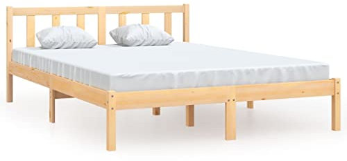 vidaXL Bois de Pin Massif Cadre de Lit Sommier à Lattes Lit Adulte Cadre à Lattes sur Pied Chambre à Coucher Intérieur 120x190 cm UK Petit Double