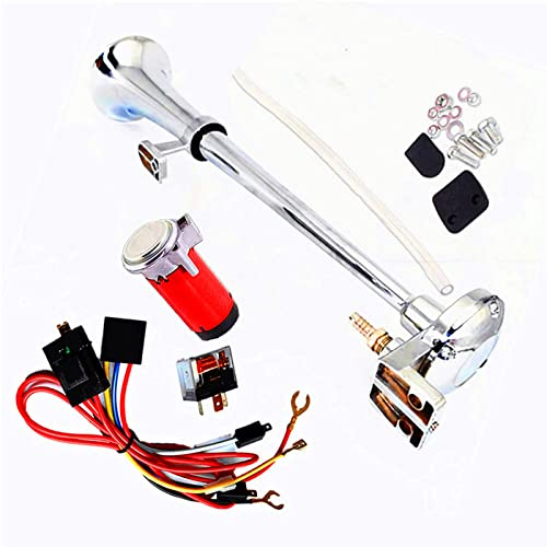 YIYDA Tromba d'aria Tromba d'aria Car Horn 150db Altoparlante a tromba a tubo singolo in zinco cromato 24V Tromba in zinco cromato con compressore rosso Clacson per 24V camion auto barca moto ecc