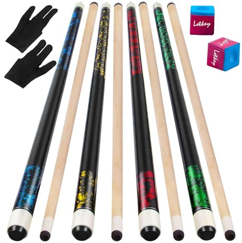 LOTKEY Pool Cue Sticks for Adults,Super Straightened Up 58'' 18 19 20 21 oz Billiard Cues Canadian Maple Tacos De Billar Profesional Set of 4/3/2/1 House Bar Pool Que Table Beginner Pool Queue