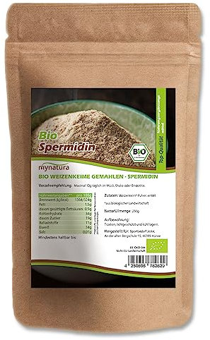 Mynatura Germe di grano biologico macinato, trattamento di spermidina I germe di grano in polvere I proteine naturali I Integratore alimentare I Vegetale I In sacchetto (1 X 250 g)