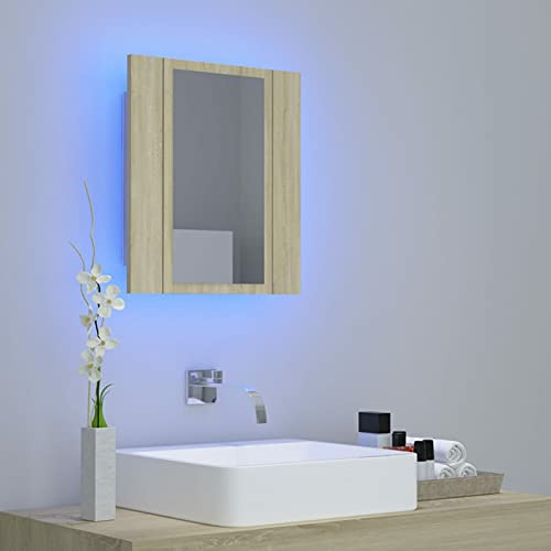 Tidyard LED Spiegelschrank, Spiegelschrank Bad mit Beleuchtung, Badezimmerschrank, Spanplatte, Acryl, Sonoma-Eiche 40x12x45 cm