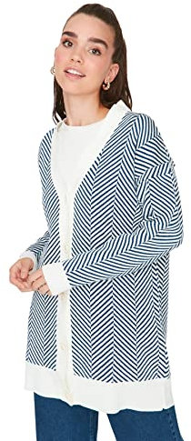 Trendyol Damen GESTREIFT Lange Ärmel Entspannt Hijab-Cardigan