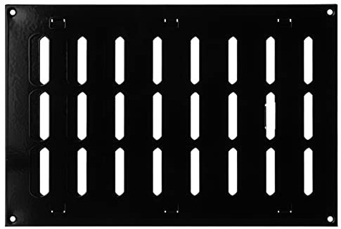 Rejilla de ventilación de metal negra 300 x 200 mm, con listones con bloqueo, rectangular